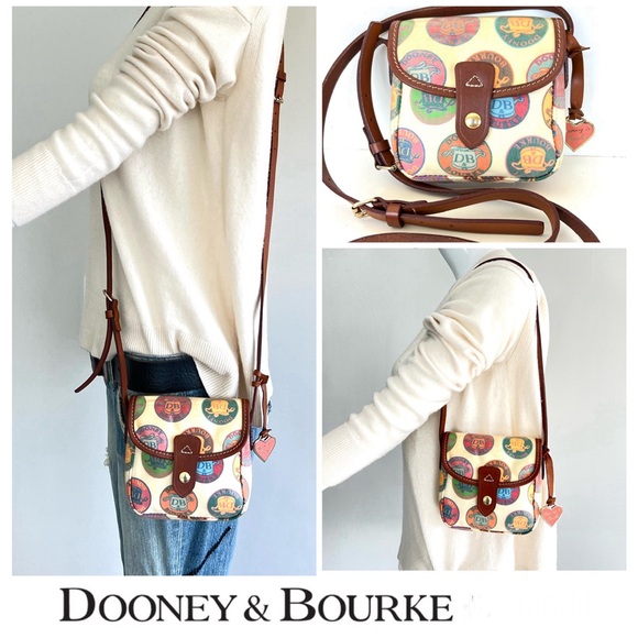 DOONEY & BOURKE Multicolor Coded Canvas Brown Leather Trim Convertible Crossbody - Picture 16 of 16